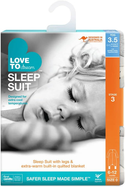 Love To Dream Macacão de dormir com pernas, 6-12 meses - Cinza | Manga comprida, leve, vestível e edredom | 3,5 Tog, ideal para inverno e outono (14–16 °C) | Algodão lavável à máquina e zíper duplo