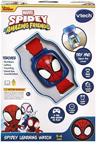 Relógio de Aprendizagem VTech 554303 Homem-Aranha e Seus Amigos Incríveis: Relógio Educativo do Homem-Aranha, Brinquedo para Meninos e Meninas de 2, 3, 4 e 5 Anos, Vermelho