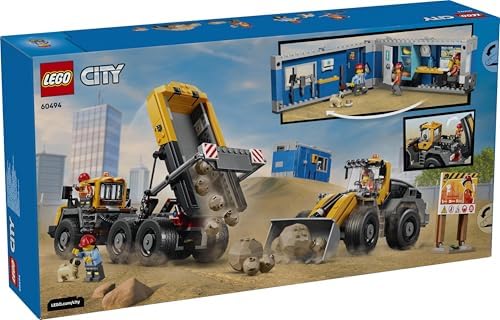 LEGO City Caminhão Basculante e Pá Carregadeira - Veículos de Construção com Funções Interativas e 3 Minifiguras - Presente de Aniversário STEM para Meninos a partir de 8 Anos - 60494