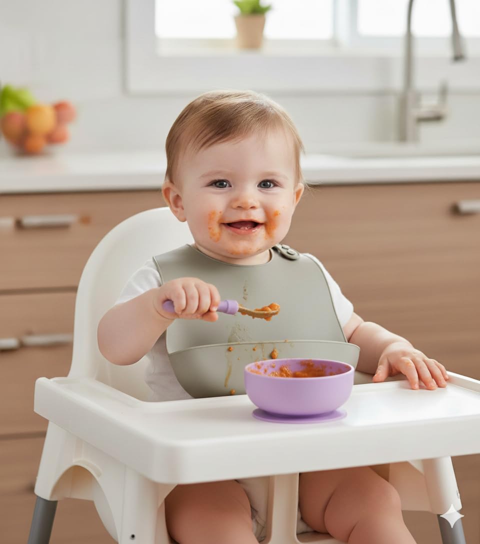 PandaEar Conjunto de 5 Babadores de Silicone para Bebês e Crianças Pequenas, Babadores Impermeáveis para Bebês de 6 a 18 Meses, para Introdução Alimentar, Babador Ajustável com Bolso Grande para Coletor de Alimentos,