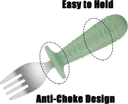 PandaEar Conjunto de Talheres Infantis com 6 Peças | Conjunto de Garfo e Colher para Bebê | Talheres Infantis em Aço Inoxidável para Alimentação Independente a partir de 12 Meses com Suporte de Silicone