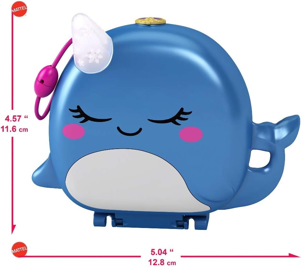 Polly Pocket Freezin' Fun Narwhal Compact com revelações divertidas, bonecas Micro Polly e Lila, cachorro Husky e trenó, figura de urso polar e folha de adesivos; Para maiores de 4 anos, GKJ52