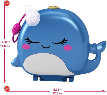 Polly Pocket Freezin' Fun Narwhal Compact com revelações divertidas, bonecas Micro Polly e Lila, cachorro Husky e trenó, figura de urso polar e folha de adesivos; Para maiores de 4 anos, GKJ52
