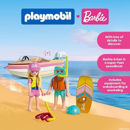 Playmobil | Barbie x Barbie – Barco de Aventura | Lancha com Barbie e Ken | Malibu Summer Vibes e Aventura Aquática | Conjunto Criativo para Crianças a partir de 4 Anos | 72122