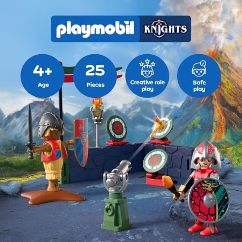 Playmobil | Cavaleiros | Treinamento de Cavaleiro do Dragão | Campo de treinamento com canhão, alvos, boneco de palha e armas | Para crianças a partir de 4 anos | 72213
