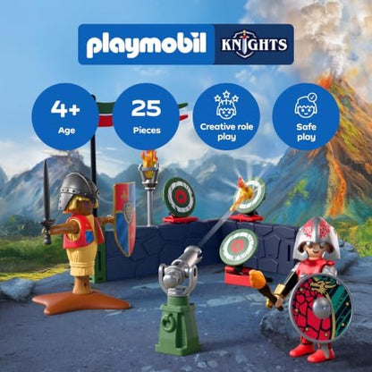Playmobil | Cavaleiros | Treinamento de Cavaleiro do Dragão | Campo de treinamento com canhão, alvos, boneco de palha e armas | Para crianças a partir de 4 anos | 72213