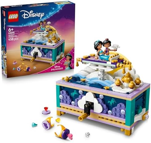 LEGO | Conjunto Caixa de Joias da Princesa Jasmine da Disney - Brinquedo do Aladdin com 2 Mini Bonecas, 2 Anéis e Lâmpada do Gênio - Decoração para Quarto Infantil - Presente para Meninas e Fãs a partir de 6 Anos - 43295