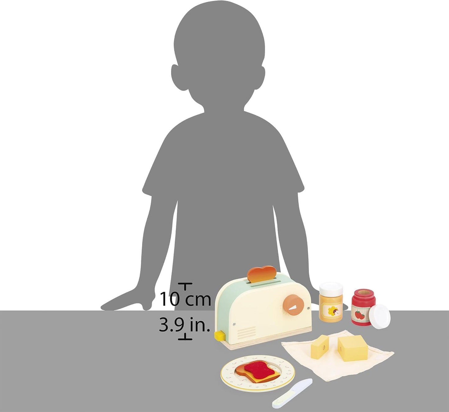 Janod - Torradeira de Madeira para Crianças - Jogo de Café da Manhã de Imitação - 10 Acessórios Inclusos - Com Torrada Saltitante - Desenvolve a Imaginação - A partir de 3 anos - J06636