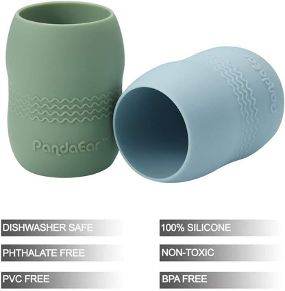 PandaEar Copo de Treinamento (Pacote com 2) para Bebês e Crianças Pequenas, 100% Silicone, Copo Aberto para Introdução Alimentar (Azul/Verde)