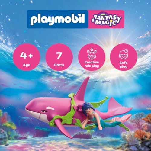 Playmobil | Fantasia e Magia | Orca com Sereia | Orca Grande com Pulseira de Algas Vestível | Brinquedo para Crianças a partir de 4 Anos | 72106