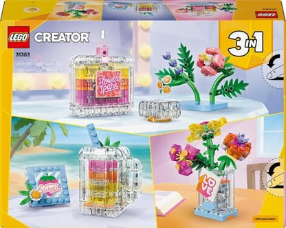 LEGO Creator 3 em 1 Frasco de Perfume com Decoração Floral - Kit de Modelo que se Transforma em Vaso de Flores ou Copo de Smoothie - Decoração DIY para Quarto Infantil - Presente de Aniversário para Meninas e Meninos a partir de 8 Anos - 31383
