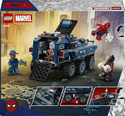 LEGO | Perseguição no Transporte da Prisão do Homem-Aranha da Marvel - Brinquedo de Super-Herói com Carro Blindado e 4 Minifiguras, incluindo Tombstone e Tarantula - Presente para Meninos a partir de 8 Anos e Fãs do Filme - 76349