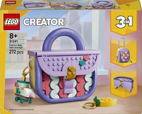 LEGO Creator Bolsa de Arte e Moda 3 em 1 com Brinquedo de Armazenamento - Kit de Modelo que se Transforma em Mala ou Caixa de Armazenamento - Decoração DIY para Quarto Infantil - Presente de Aniversário para Meninas e Meninos a partir de 8 Anos - 31391