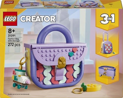 LEGO Creator Bolsa de Arte e Moda 3 em 1 com Brinquedo de Armazenamento - Kit de Modelo que se Transforma em Mala ou Caixa de Armazenamento - Decoração DIY para Quarto Infantil - Presente de Aniversário para Meninas e Meninos a partir de 8 Anos - 31391