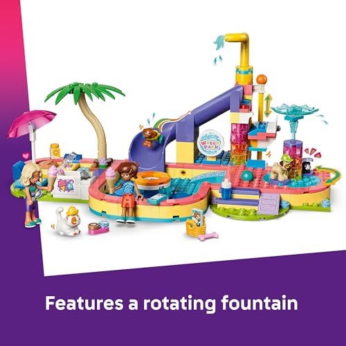 LEGO Friends Dia Divertido no Parque Aquático - Conjunto de Brinquedo em Miniatura com Tobogã, 2 Mini Bonecas, 4 Figuras de Animais e Acessórios para Bichinhos de Estimação - Ideia de Presente de Aniversário para Meninas a partir de 6 Anos - 42676