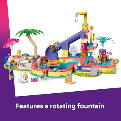 LEGO Friends Dia Divertido no Parque Aquático - Conjunto de Brinquedo em Miniatura com Tobogã, 2 Mini Bonecas, 4 Figuras de Animais e Acessórios para Bichinhos de Estimação - Ideia de Presente de Aniversário para Meninas a partir de 6 Anos - 42676