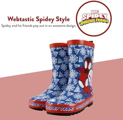 Botas de borracha Marvel para meninos | Botas de borracha do Homem-Aranha | Botas infantis do Homem-Aranha e seus amigos incríveis | Botas de borracha para crianças | Tamanhos 5 a 2