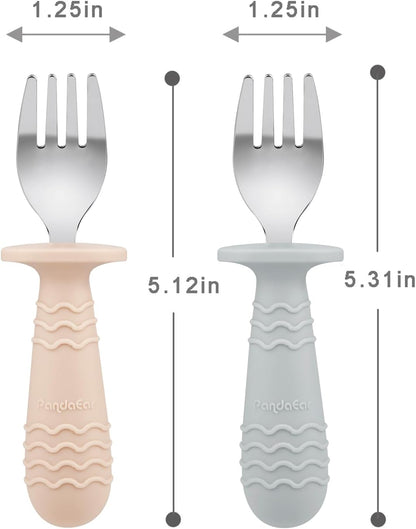 PandaEar Conjunto de Talheres Infantis com 6 Peças | Conjunto de Garfo e Colher para Bebê | Talheres Infantis em Aço Inoxidável para Alimentação Independente a partir de 12 Meses com Suporte de Silicone