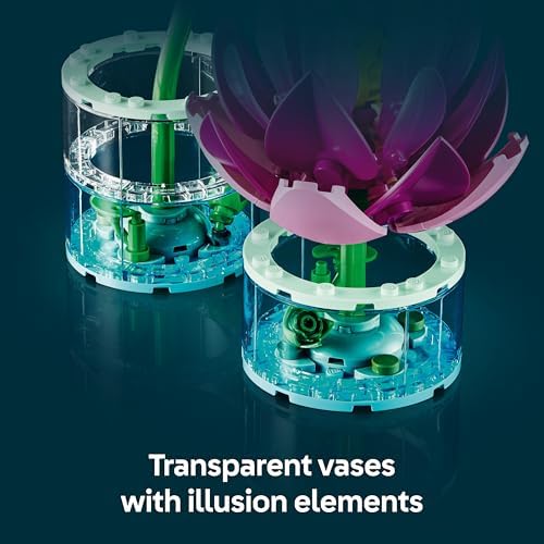 LEGO Botanicals Lírios d'água - Conjunto de flores artificiais com 2 plantas em vasos transparentes - Decoração DIY para quarto infantil - Presente para meninas a partir de 9 anos e amantes de flores adultos - 11511