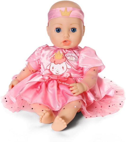 Baby Annabell Vestido de aniversário 710548 - Vestido de tule rosa com tiara de coroa combinando para bonecas de 43 cm - Adequado para crianças a partir de 3 anos de idade.