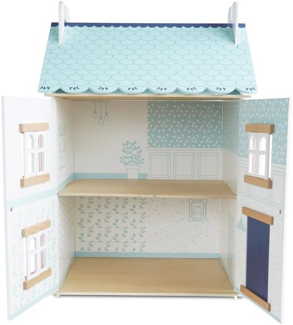 Le Toy Van – Casa de muñecas de madera Blue Belle | Juego de casa de muñecas de madera de 3 pisos para niñas y niños, apto para mayores de 3 años