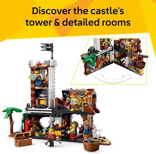 LEGO Creator 3 em 1 Navio Pirata Icônico - Kit de Modelo que se Transforma em um Castelo ou 2 Barcos Gêmeos - Ideia de Decoração para Quarto Infantil - Presente de Aniversário para Meninos e Meninas a partir de 9 Anos - 31387
