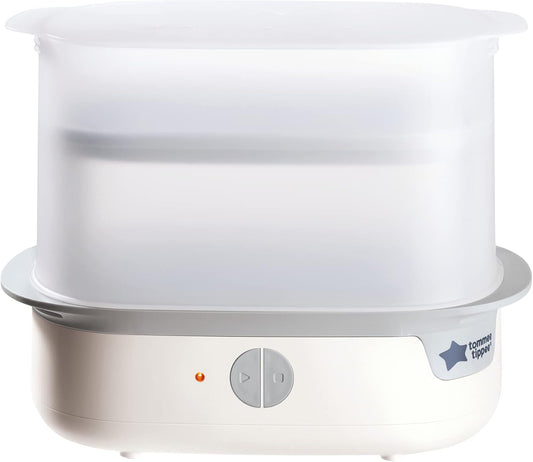 Tommee Tippee Esterilizador a vapor elétrico Supersteam para mamadeiras, elimina vírus e 99,9% das bactérias, ciclo de esterilização de 5 minutos, branco.