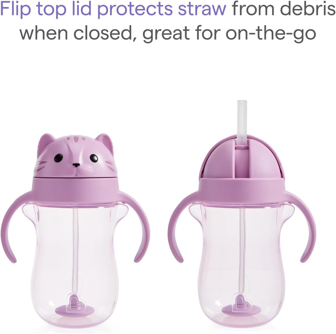 Munchkin Copo de Treinamento com Canudo Ponderado e Antivazamento | Copos de Transição para Bebês e Crianças | Tecnologia Click Lock e Design Divertido de Animais | Introdução Alimentar Guiada pelo BLW | 296ml | Gato