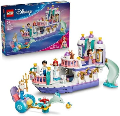 LEGO | Barco de Casamento Real da Princesa Ariel da Disney - Conjunto da Pequena Sereia com 7 figuras, incluindo Ariel e Vanessa - Decoração para quarto infantil - Presente para meninas e fãs a partir de 6 anos - 43299