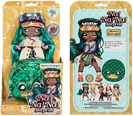 Na! Na! Na! Surprise Glam Series 2 - Boneca de Pelúcia Inspirada na Pata Mallory com Cabelo Verde e Bolsa Metálica com Clipe de Animal - Colecionável - Presente para Crianças a partir de 5 Anos