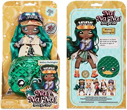 Na! Na! Na! Surprise Glam Series 2 - Boneca de Pelúcia Inspirada na Pata Mallory com Cabelo Verde e Bolsa Metálica com Clipe de Animal - Colecionável - Presente para Crianças a partir de 5 Anos