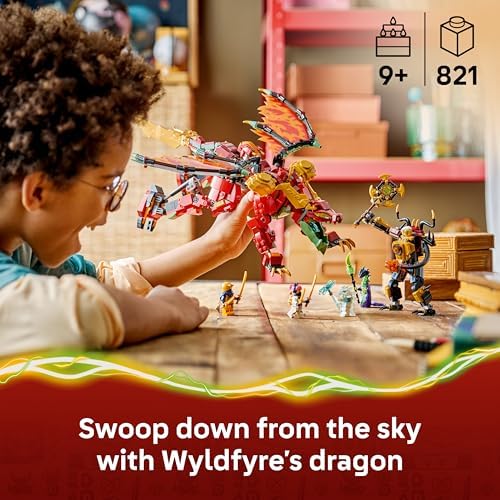 LEGO NINJAGO Dragão Mecânico Transformável do Wyldfyre - Figura de Ação Ninja 2 em 1 com o Mecânico da Imperatriz Beatrix e 6 Minifiguras - Presente de Aniversário para Meninos e Fãs a partir de 9 Anos - 71868