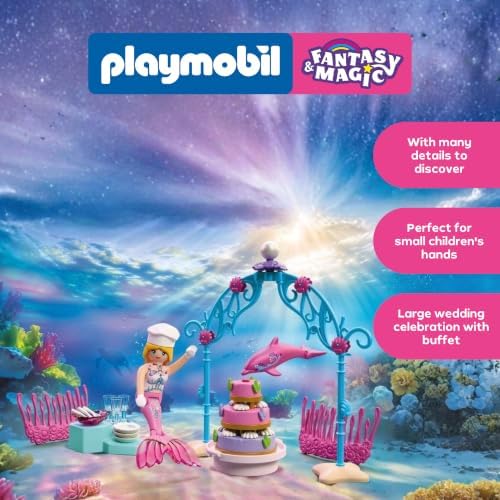 Playmobil | Fantasia e Magia | Buffet de Casamento Subaquático | Buffet com Bolo de Três Andares e Presilhas de Cabelo de Coral | Brinquedo para Crianças a partir de 4 Anos | 72108