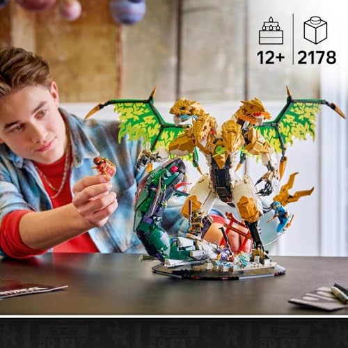 LEGO NINJAGO Ultra Dragon Battle Brinquedo - Figura de Ação de 4 Cabeças, Cobra e 4 Minifiguras com Katanas - Decoração para Quarto Infantil - Presente de Aniversário para Meninos a partir de 12 Anos e Fãs Adolescentes - 71872