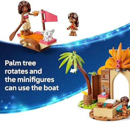 LEGO | Casa e Barco da Vila Moana da Disney - Conjunto Educativo com 2 Mini Bonecas e Figura do Animal Pua - Presente de Aniversário para Meninas e Fãs a partir de 4 Anos - 43282