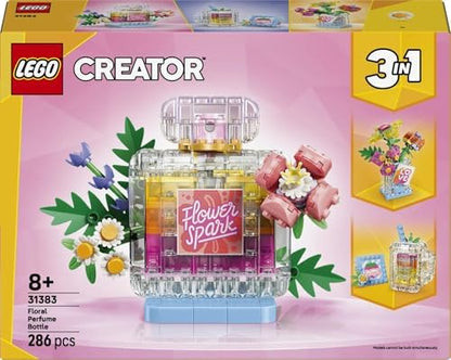 LEGO Creator 3 em 1 Frasco de Perfume com Decoração Floral - Kit de Modelo que se Transforma em Vaso de Flores ou Copo de Smoothie - Decoração DIY para Quarto Infantil - Presente de Aniversário para Meninas e Meninos a partir de 8 Anos - 31383