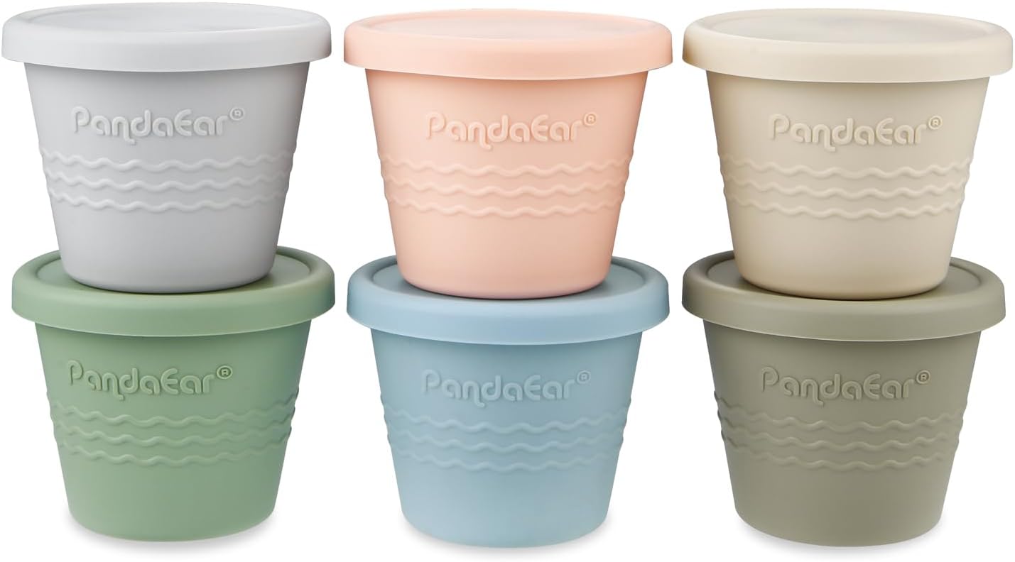 PandaEar Conjunto de 6 Potes de Silicone para Armazenamento de Comida de Bebê , Potes Pequenos de 120ml com Tampas, Potes Reutilizáveis para Lanches de Bebê e Crianças, Armazenamento de Comida Caseira para Bebê no Congelador, Seguros para Congelar