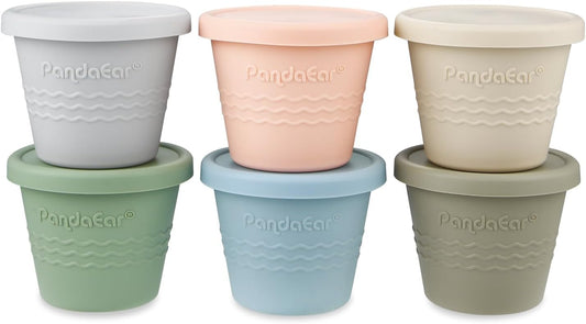 PandaEar Conjunto de 6 Potes de Silicone para Armazenamento de Comida de Bebê , Potes Pequenos de 120ml com Tampas, Potes Reutilizáveis para Lanches de Bebê e Crianças, Armazenamento de Comida Caseira para Bebê no Congelador, Seguros para Congelar