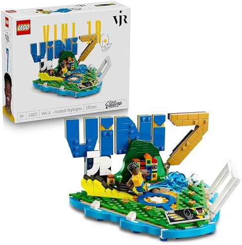 LEGO Editions Vini Jr. – Brinquedo de Destaques do Futebol - Kit de Modelo 3D para Exibição com Minifigura Colecionável - Decoração para Quarto Infantil - Presente para Meninos e Meninas a partir de 10 Anos e Fãs de Esportes Adultos - 43027