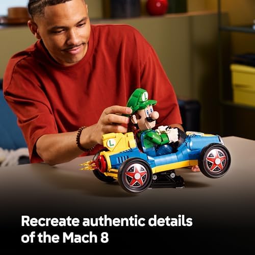 LEGO Mario Kart – Luigi e Mach 8 - Kit de Modelo de Carro e Figura de Personagem da Nintendo para Adultos - Produto Colecionável de Jogos - Ideia de Presente para Fãs - 72050