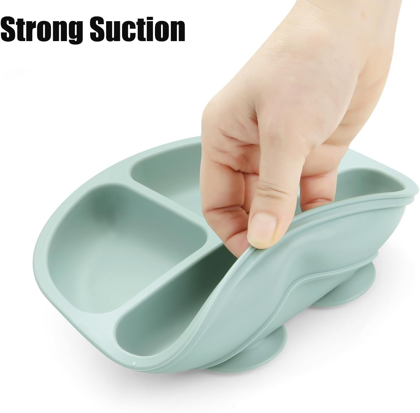 PandaEar Conjunto de 2 Pratos com Ventosa para Bebê , com Colheres e Garfos de Aço Inoxidável, Pratos de Silicone para Crianças, Prato Dividido Inquebrável com Ventosa, Antiderrapante, Livre de BPA