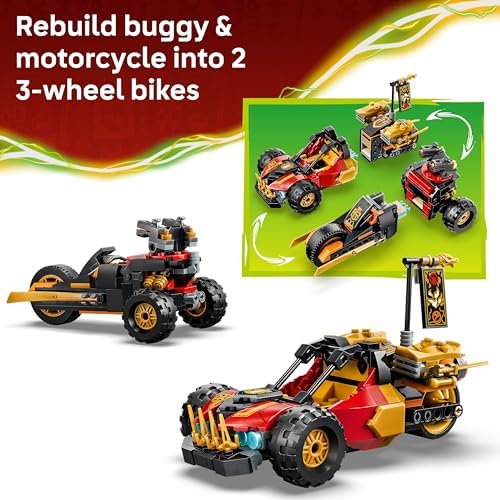LEGO NINJAGO Veículos Combináveis de Kai e Cole - Carro Ninja, Moto, 3 Minifiguras incluindo Kai e Cole com Katanas - Ótima Ideia de Presente para Meninos a partir de 7 Anos e Fãs de Dragon Ball Rising - 71864