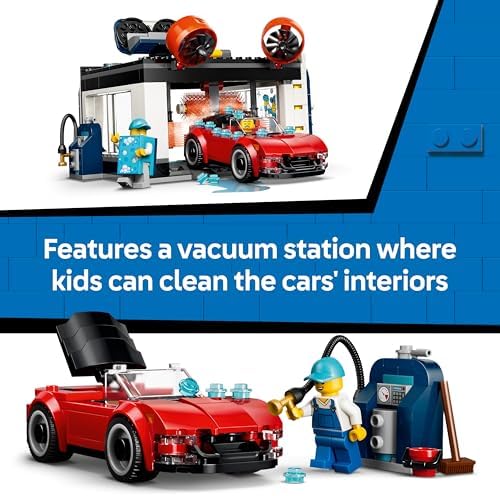 LEGO City Lava-Jato - Inclui 2 Carrinhos, Função de Lavagem e 4 Minifiguras com Acessórios - Ideia de Presente de Aniversário para Meninos a partir de 6 Anos - 60497