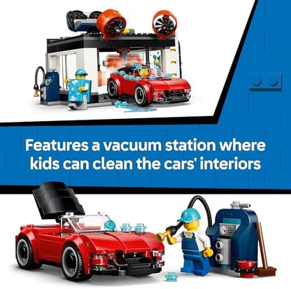 LEGO City Lava-Jato - Inclui 2 Carrinhos, Função de Lavagem e 4 Minifiguras com Acessórios - Ideia de Presente de Aniversário para Meninos a partir de 6 Anos - 60497