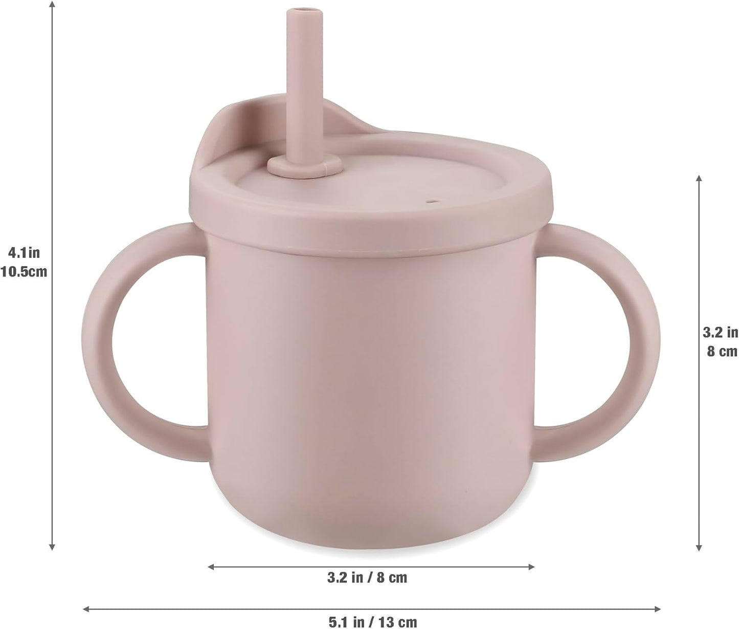 PandaEar Conjunto de 2 Copos de Silicone Multifuncionais com Canudo, Colheres e Garfos, para Bebês e Crianças Pequenas, Antivazamento, Rosa e Verde