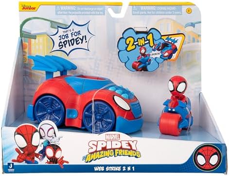 Homem-Aranha e seus Incríveis Amigos Marvel SNF0113 2 em 1 Veículo de Ataque com Lançador de Teias - Brinquedo Essencial para Todos os Fãs do Homem-Aranha