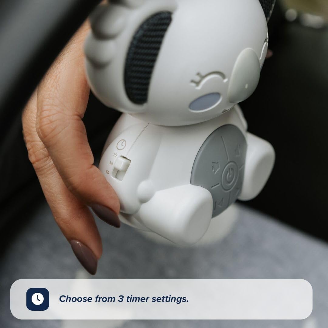 Nuby Sidney Sound Bear – Máquina de som para bebês com 20 sons relaxantes | Alça universal | Recarregável
