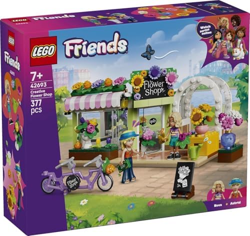LEGO Friends Loja de Flores Criativa - Brinquedo em Miniatura com Flores Artificiais, Buquês, 2 Mini Bonecas, Bicicleta e Acessórios - Presente de Aniversário para Meninas a partir de 7 Anos - 42693