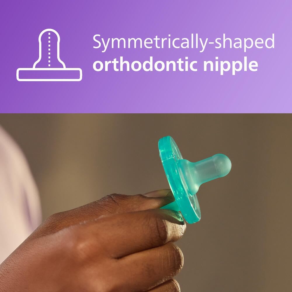 Philips Avent Chupetas ortodônticas para bebês Philips Soothie de 0 a 3 meses, chupetas 100% silicone, peça única, sem BPA, verde, pacote com 4, modelo SCF190/41