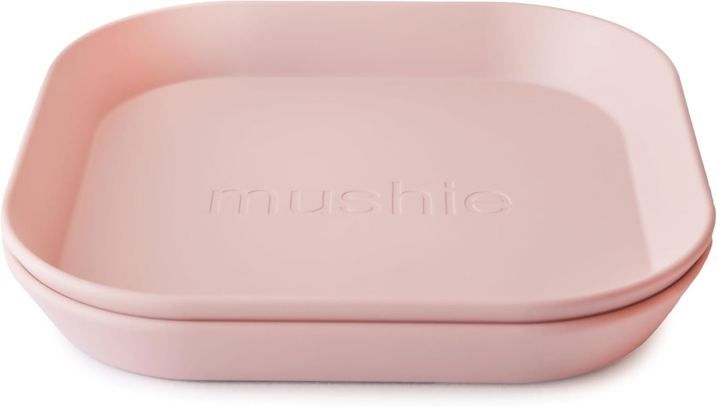 Mushie Dinnerware Plates for Kids | Tableware Set of 2 | Reusable BPA Free | Dishwasher & Microwave Safe | Made in Denmark | Square (Blush)
